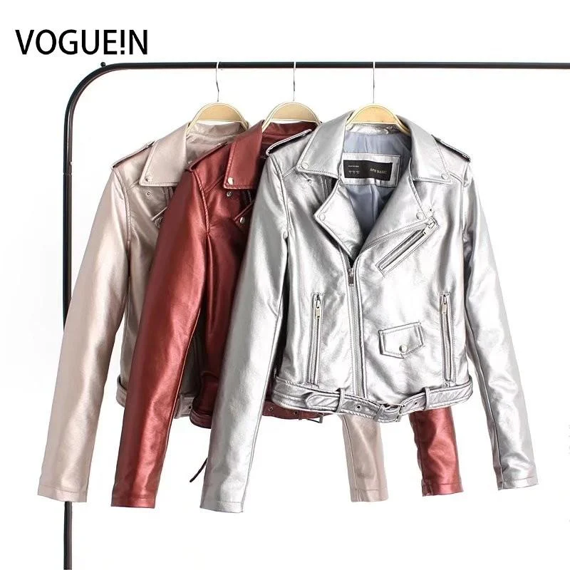 Women’s stylish blazers for professional look -Bright Color Faux Leather Motorcycle Bomber Jacket Coat