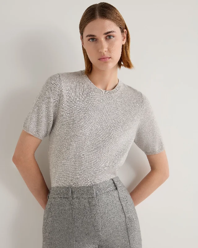 Women’s lace-up tops for edgy style -Women's Milly Classic Cashmere T-Shirt With Lurex Sand Brown Sparkle