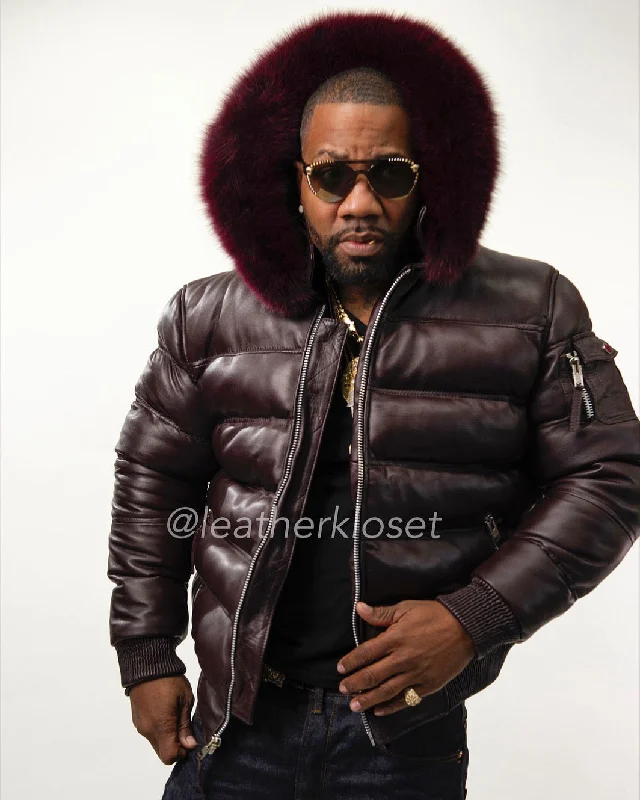 Women’s faux shearling jackets for cozy chic -Men’s Aspen Leather Bubble Bomber Jacket [Wine]