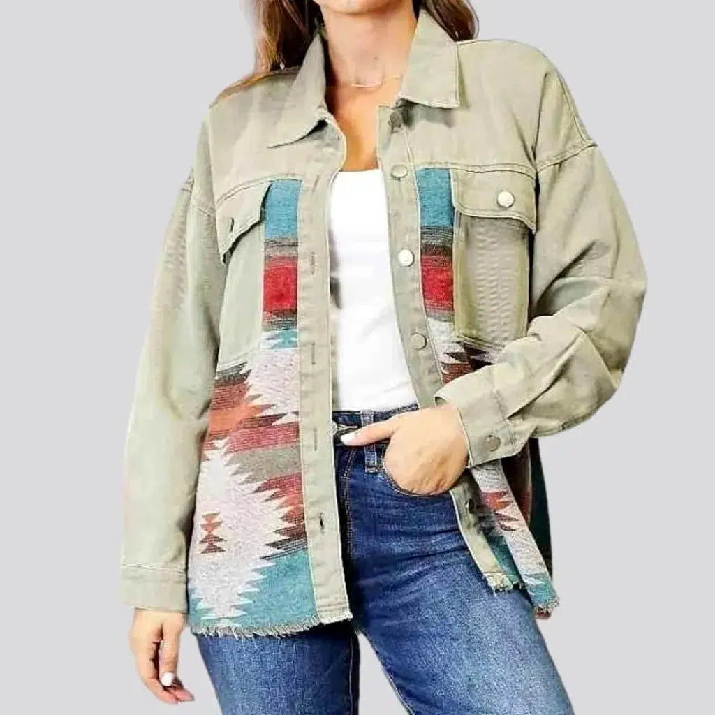 Women’s vintage coats for retro-inspired style -Color patchwork denim jacket for ladies