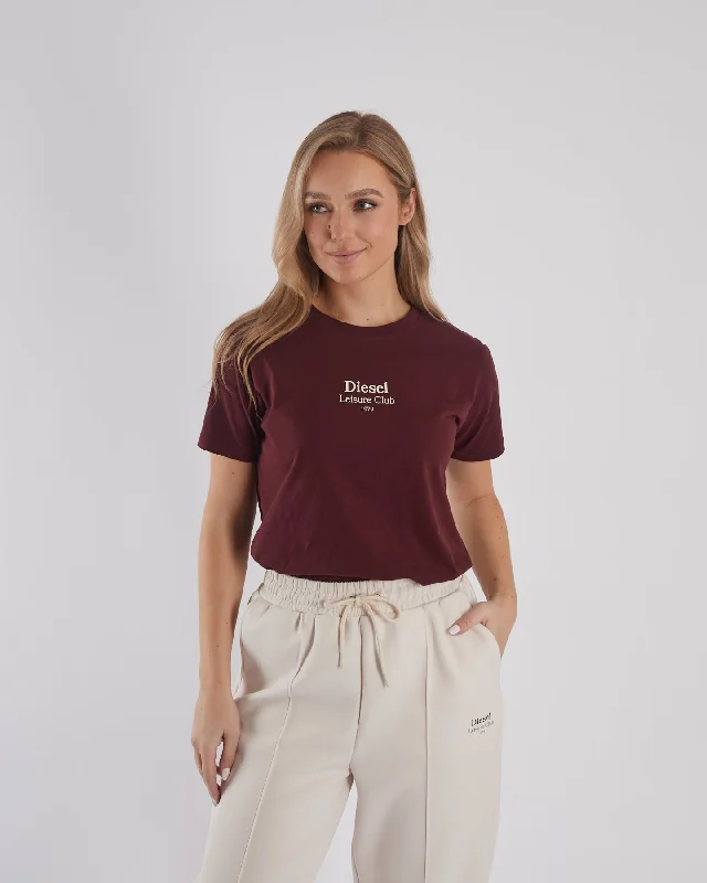 Women’s tie-front tops for relaxed style -Ellis Tee Deep Maroon