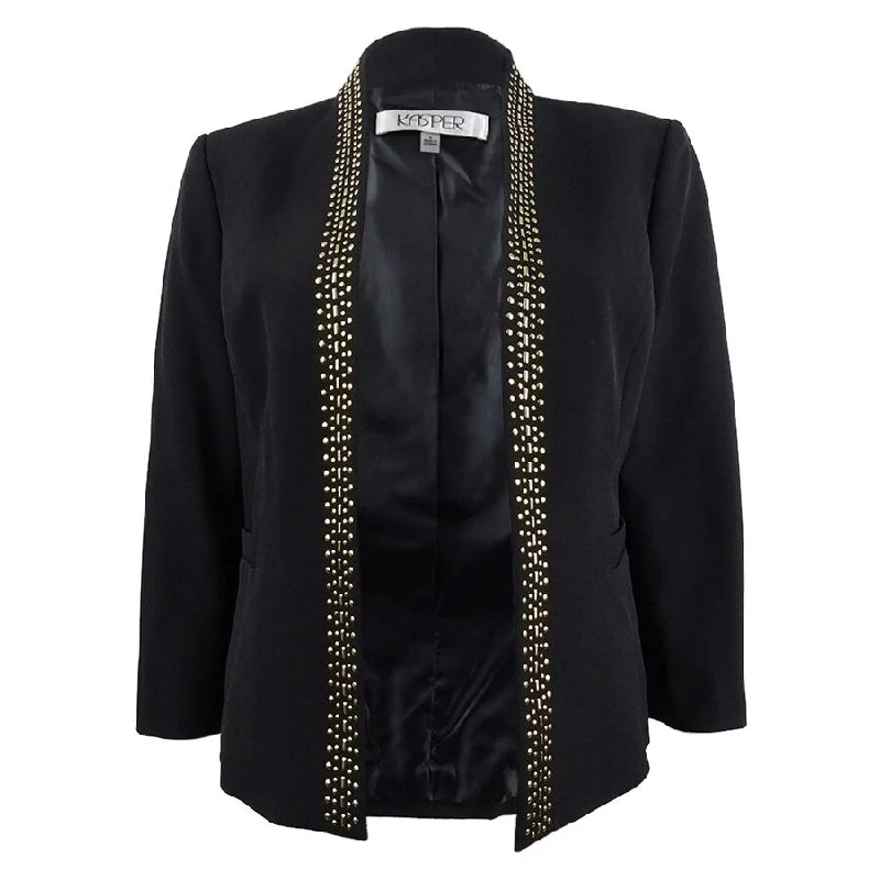 Women’s cardigan coats for cozy wear -Kasper Women's Embellished Open-Front Blazer (4, Black/Gold)