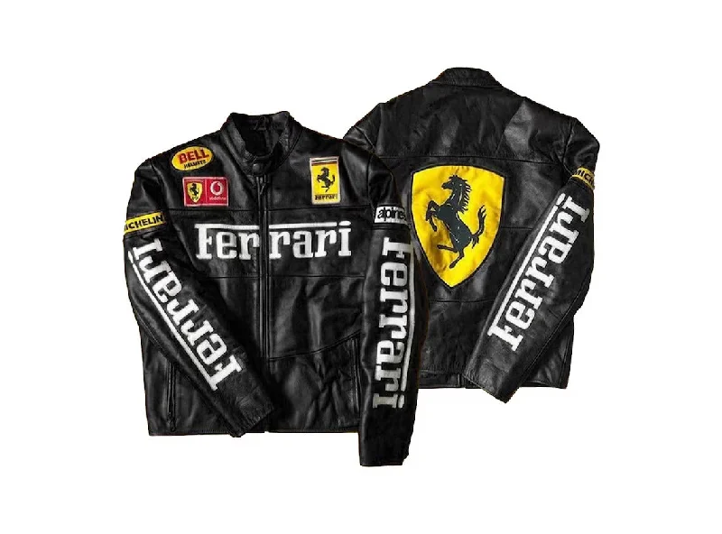 Women’s utility jackets for outdoor adventures -Ferrari Black Racing Moto Leather Jacket