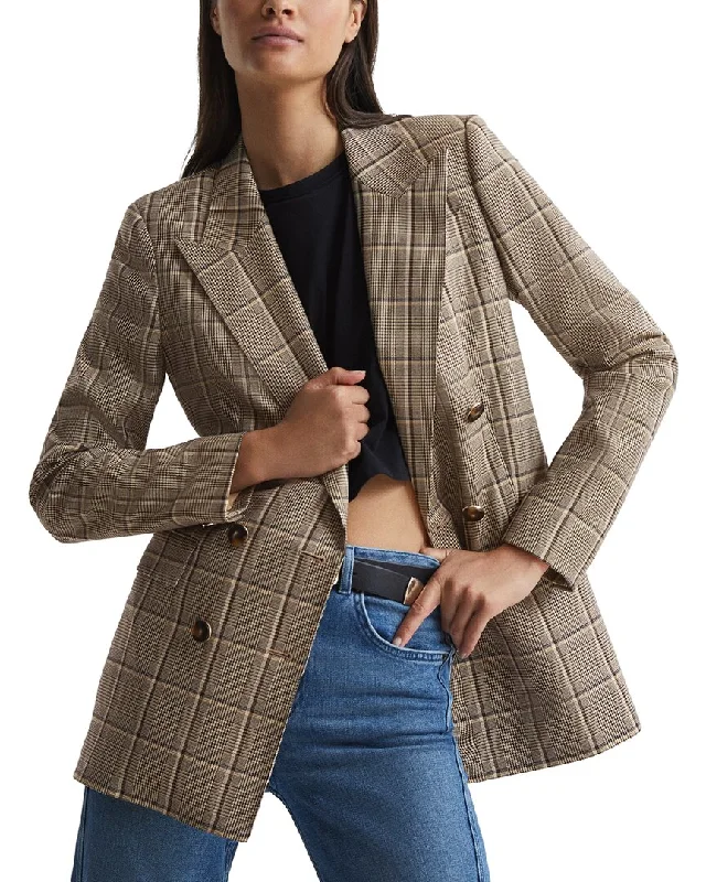 Women’s puffer vests for easy layering -Reiss Sandie Double Breasted Check Blazer