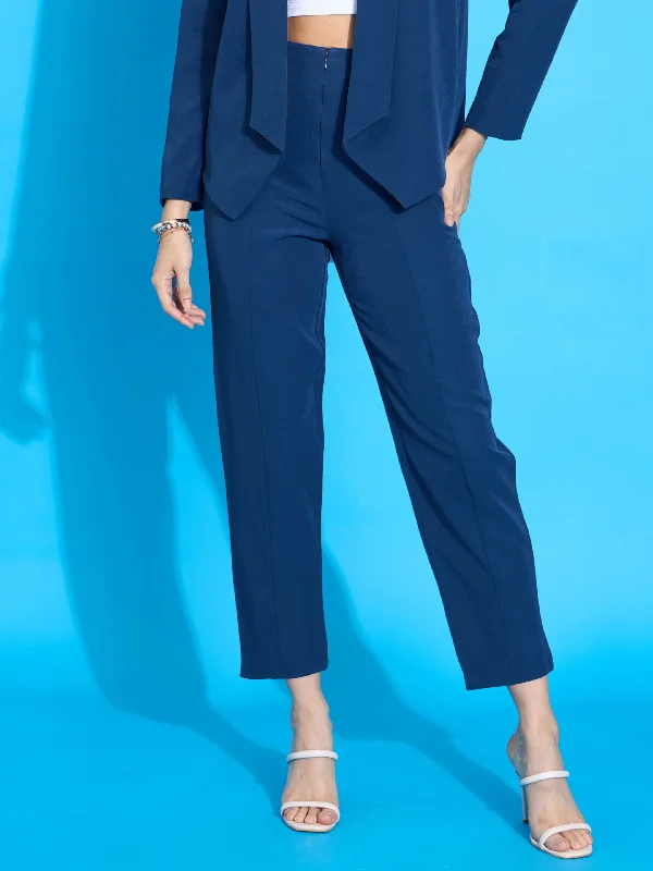 Women’s cropped wide-leg pants for modern chic -Women Royal Blue Front Darted Balloon Fit Pants