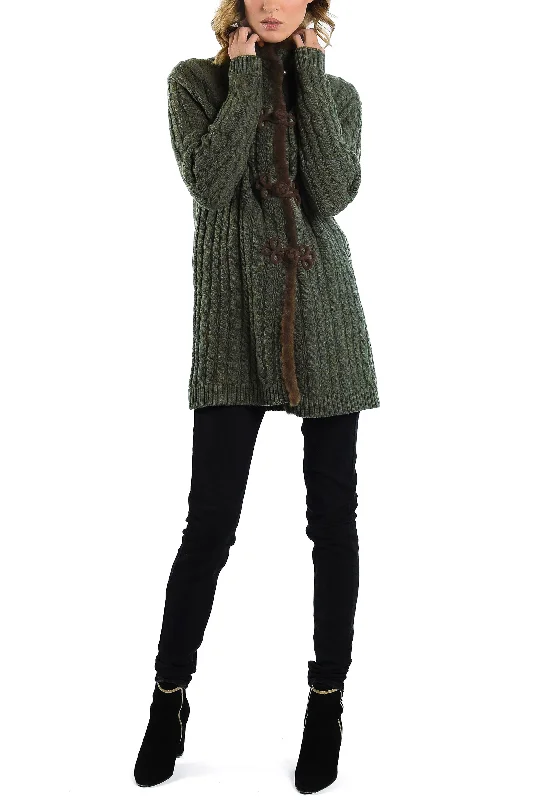 Women’s softshell jackets for outdoor wear -Cardigan from lambswool in green-melange