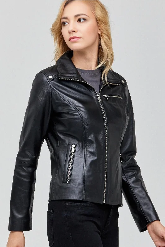 Women’s biker jackets for tough-chic style -Jane Motor Bike Black Leather Jacket For Women