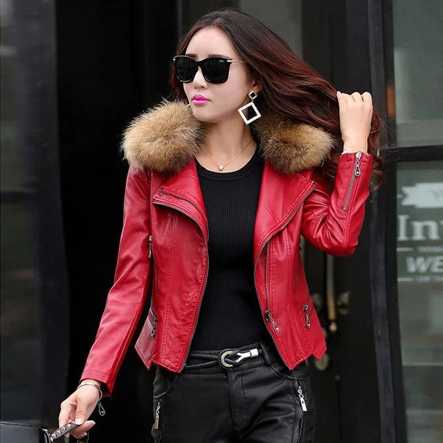 red   Fur collar