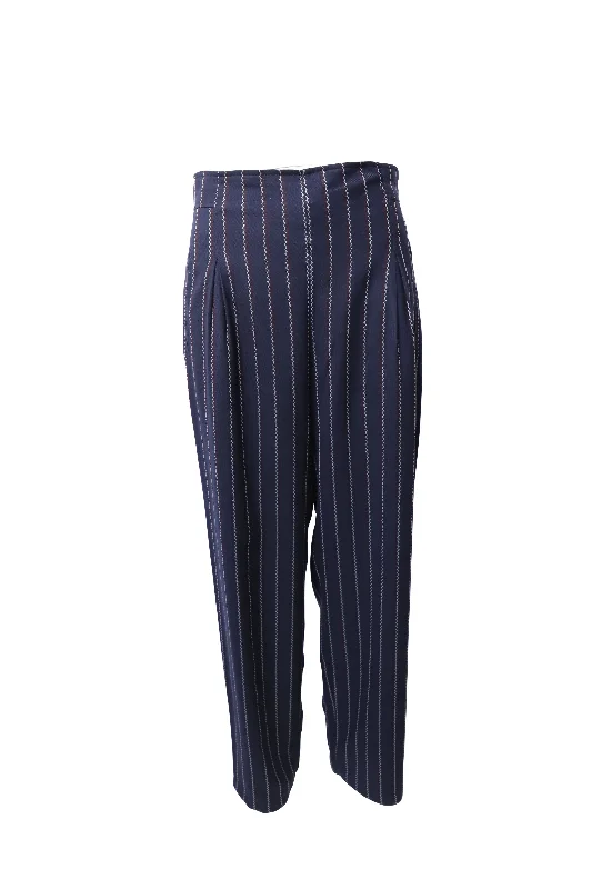 Women’s button-up pants for casual chic -Ganni Pinstripe Wide Leg Pants in Blue Polyester