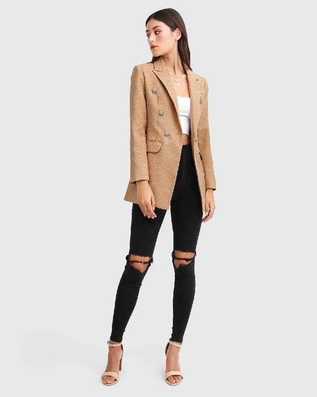 Women’s car coats for classic silhouette -Princess Polina Textured Weave Blazer - Camel