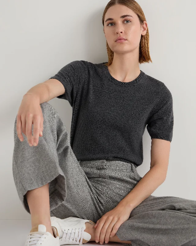 Women’s crewneck tops for classic design -Women's Milly Classic Cashmere T-Shirt Anthracite Grey