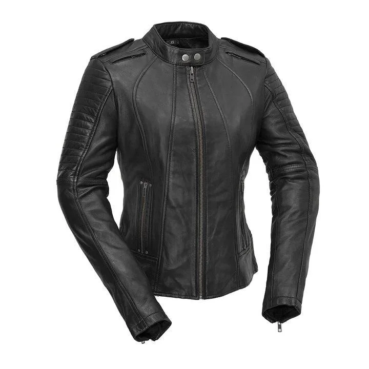 Women’s sleeveless jackets for layering -Biker - Women's Motorcycle Leather Jacket