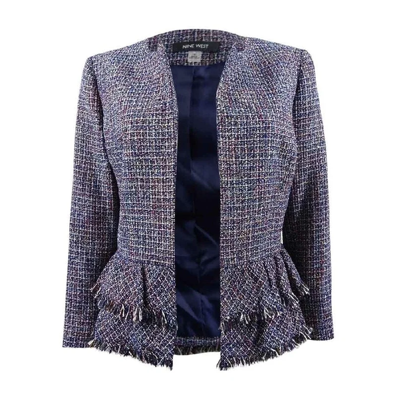 Women’s checkered blazers for trendy flair -Nine West Women's Peplum Fringe Flyaway Blazer