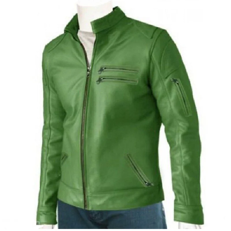 Women’s biker jackets for tough-chic style -Green Leather Bomber Jacket