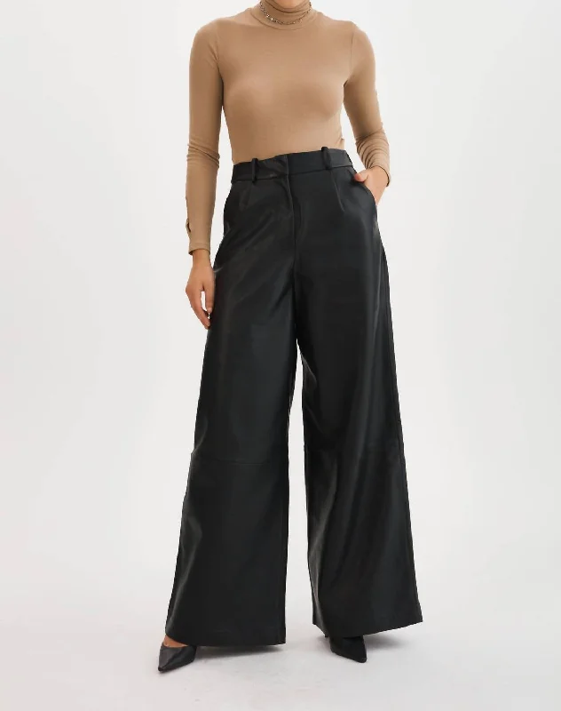 Women’s linen pants for lightweight comfort -Rossa Leather Trouser In Black