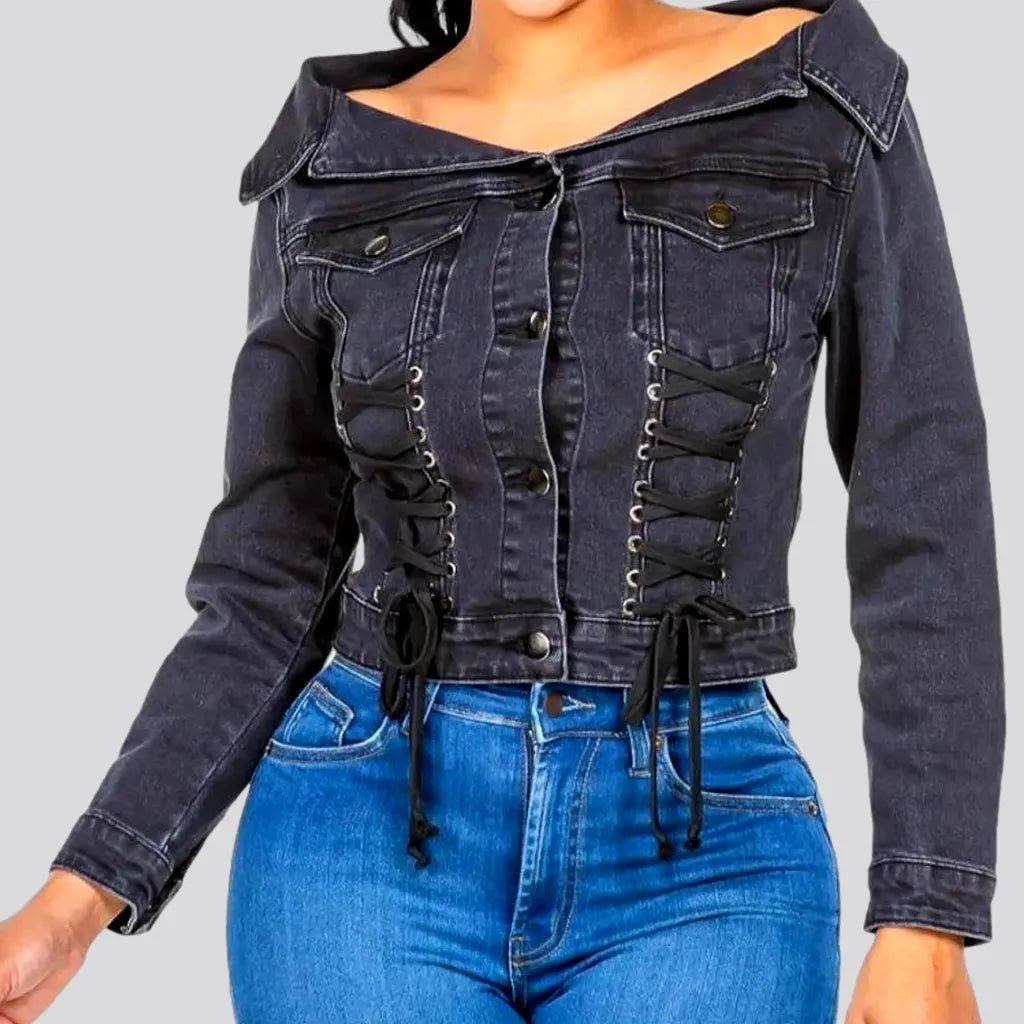 Women’s bomber vests for sporty fashion -Trendy medium length women's denim jacket