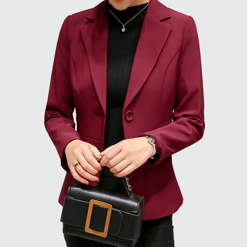 Women’s high neck jackets for chilly days -Long Sleeves Office Lady Single Button Women Suit