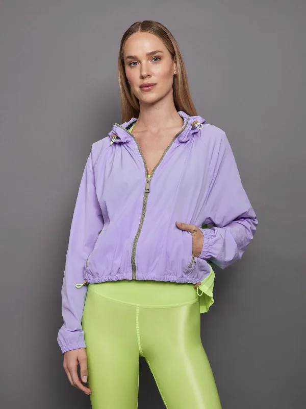 Women’s sporty rain jackets for active lifestyle -Pleated Back Running Jacket - Sweet Lavender / Acid Lime