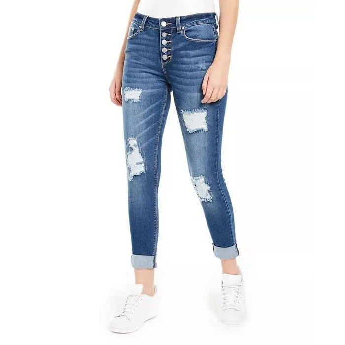 Women’s stretch pants for flexible comfort -Indigo Rein Junior's Ripped Cuffed Jeans Blue Size 5