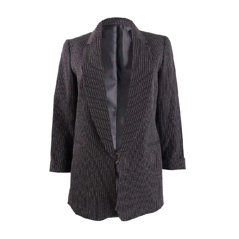 Women’s long coats for full coverage -Bar III Women's Pinstripe Open-Front Blazer