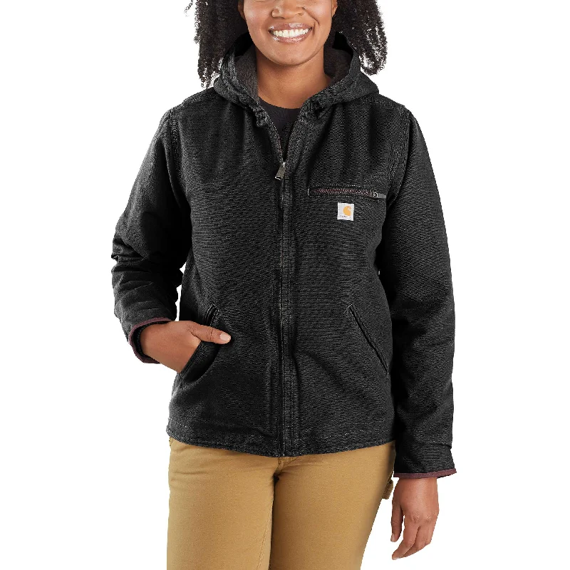 Women’s lightweight jackets for spring and fall -Loose Fit Washed Duck Sherpa Lined Jacket