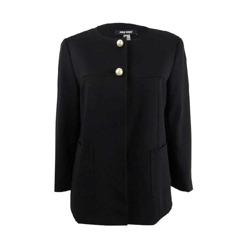 Women’s pea coats for timeless elegance -Nine West Women's Faux-Pearl Button Jacket (8, Black)