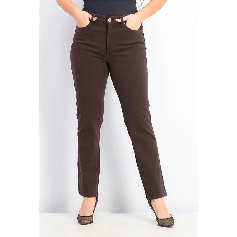 Women’s tuxedo pants for formal wear -Charter Club Women's Lexington Tummy Straight-Leg Jeans Dark Brown 14