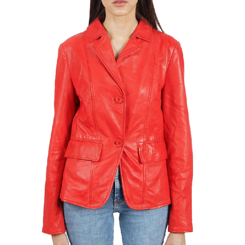 Women’s luxury coats for high-end fashion -Helena Blazer Red Leather Jacket