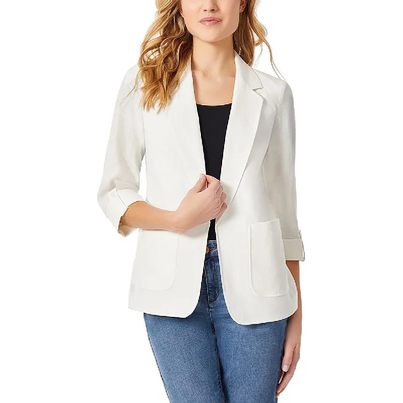 Women’s faux fur-lined jackets for warmth and style -Womens Shoulder Pads Long Sleeve Open-Front Blazer