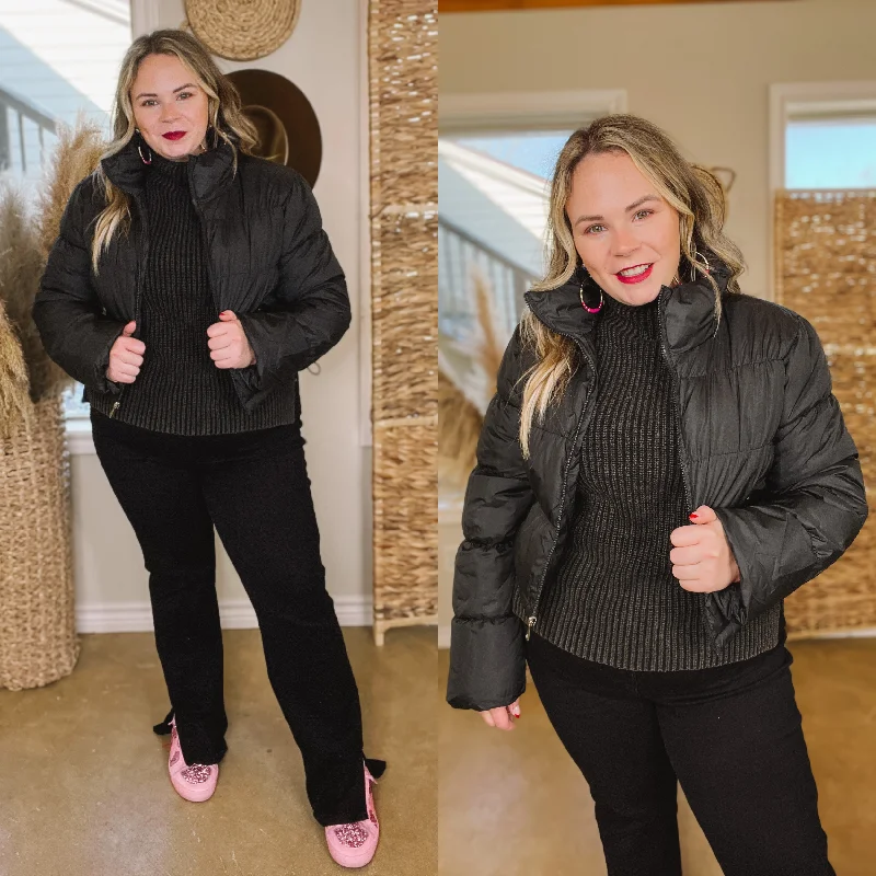 Women’s reversible jackets for versatile wear -Wrapped In Cozy Cropped Puffer Jacket in Black