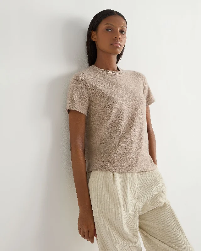 Women’s velvet tops for rich texture -Women's Lottie Cashmere T-Shirt Oatmeal Brown