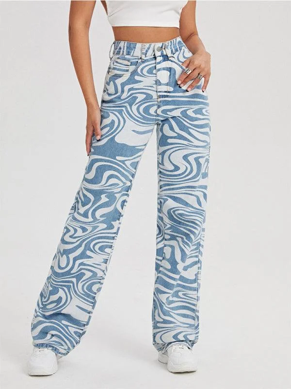 Women’s khaki pants for casual wear -Women's Mid-Rise Jeans - Swirl Abstract Jeans