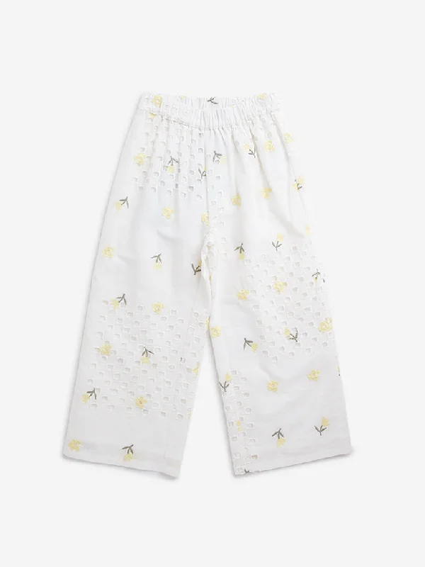 Women’s casual pants for weekend style -HOP Kids Off-White Cut-Out Detailed Mid-Rise Cotton Pants