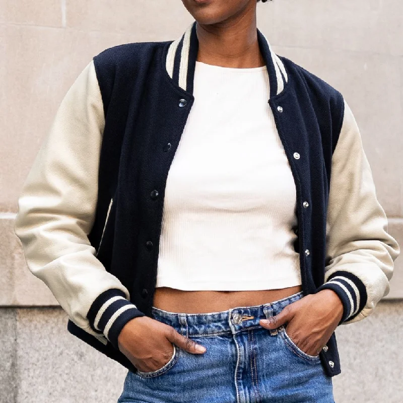 Women’s athletic outerwear for fitness wear -Varsity Jacket | Navy