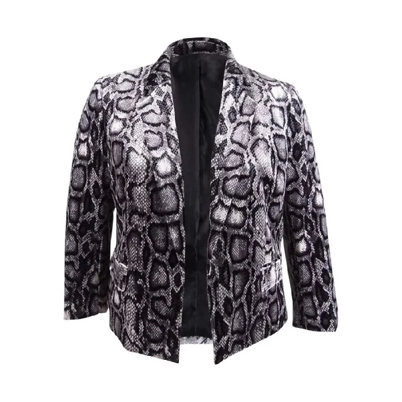 Women’s tailored blazers for formal occasions -Bar III Women’s Animal-Print Velvet Blazer (16, Black Multi)