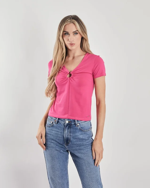 Women’s draped tops for elegant drape -Pepper T-Shirt Pink Yarrow