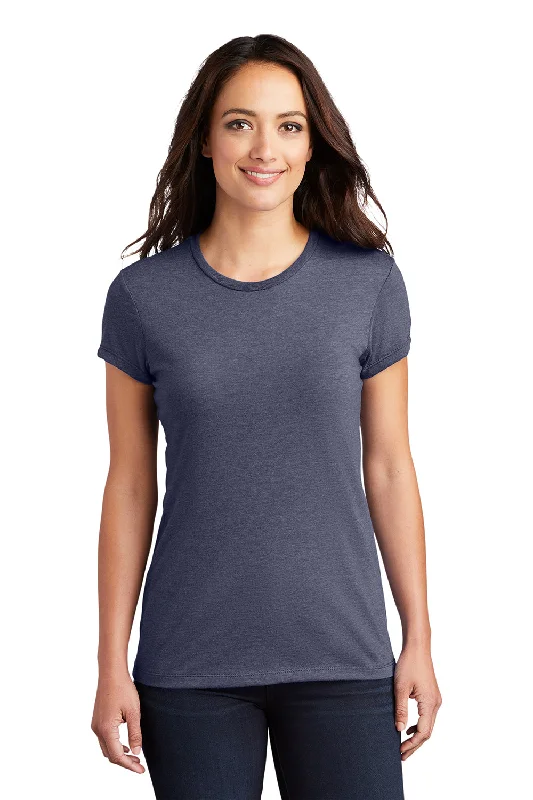 Women’s off-the-shoulder tops for chic appearance -District Womens Fitted Perfect Tri Short Sleeve Crewneck T-Shirt - Navy Blue Frost