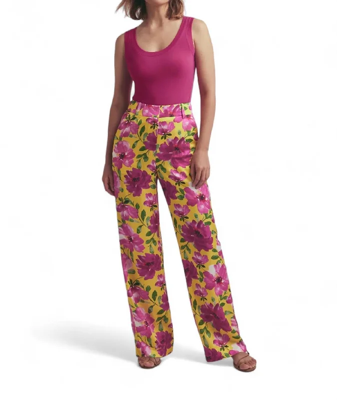 Women’s office pants for professional outfits -Fiona Floral Pant In Bold Camellia