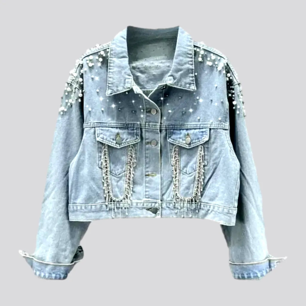 Women’s peacoats for classic nautical style -Light-wash women's jean jacket