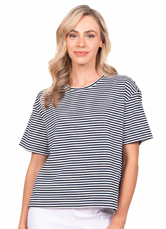 Women’s lace tops for delicate style -WILLOWS STRIPED RELAXED TEE - NAVY / WHITE