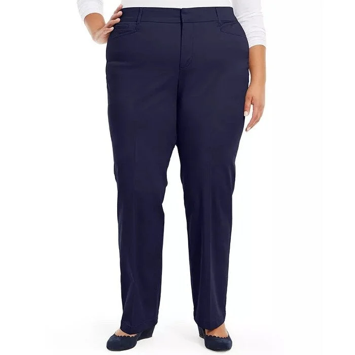 Women’s plaid pants for preppy fashion -Charter Club Women's Plus Size Tummy Control Trouser Jeans Blue Size 18