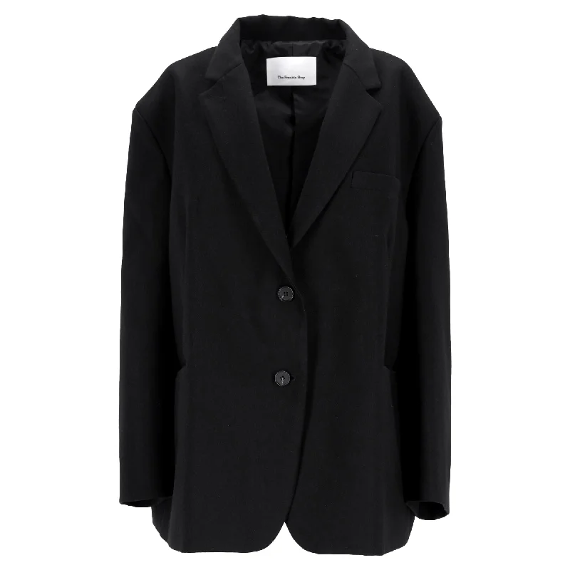 Women’s rain jackets for wet weather protection -The Frankie Shop Single Breasted Blazer in Black Wool