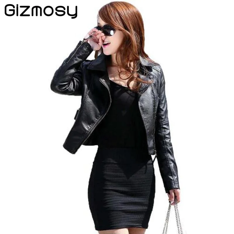 Women’s peacoats for classic nautical style -1PC Vintage PU Leather Jacket Slim Biker