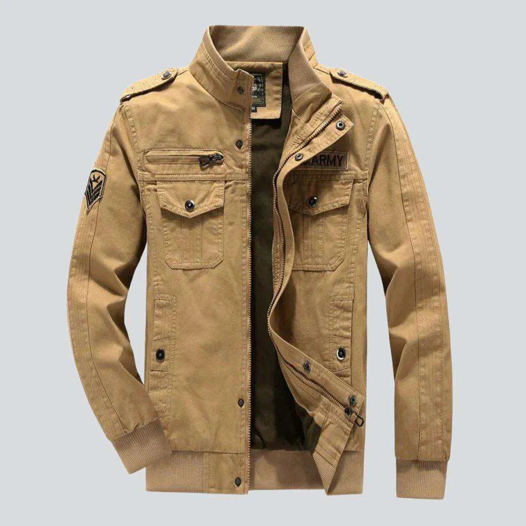 Women’s leather trench coats for bold style -Us army embroidery denim jacket