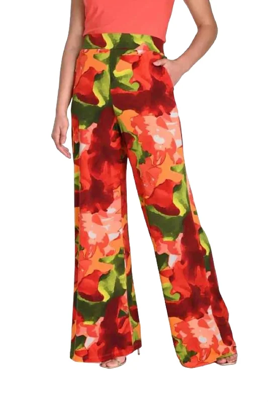 Women’s maternity pants for comfortable fit -Floral Knit Pant In Red/green