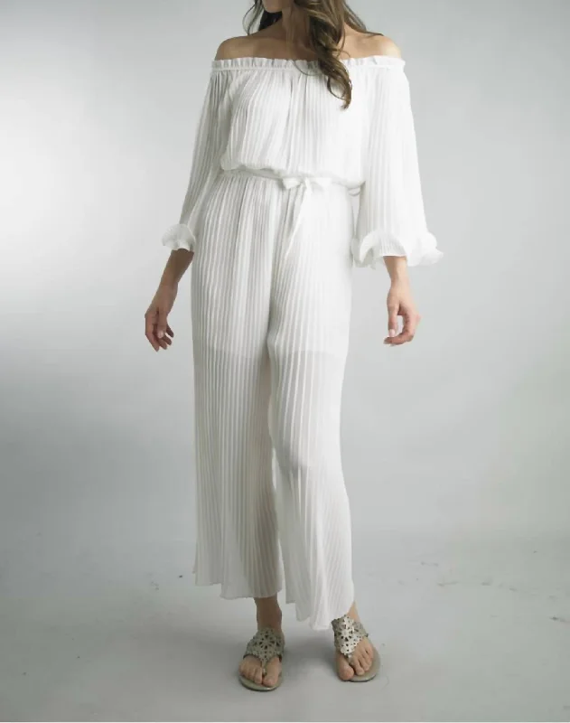 Women’s velvet pants for luxurious feel -Off Shoulder Jumpsuit In White