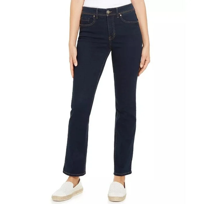 Women’s velvet pants for luxurious feel -Style & Co Women's Tummy-Control Straight-Leg Jeans Dark Blue Size 8