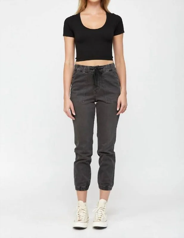 Women’s zip-up pants for easy dressing -High Rise Jogger Crop Jean In Pickle