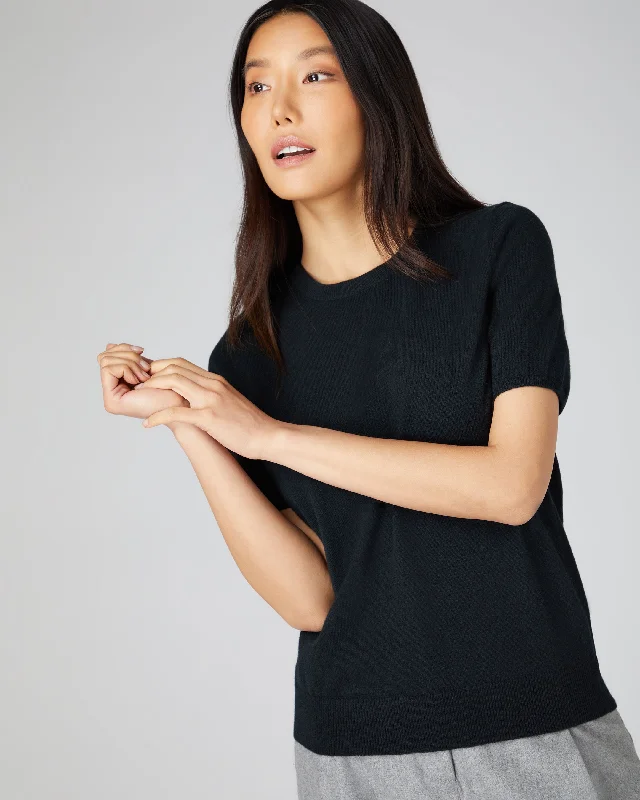 Women’s bell sleeve tops for dramatic style -Women's Milly Classic Cashmere T-Shirt Black