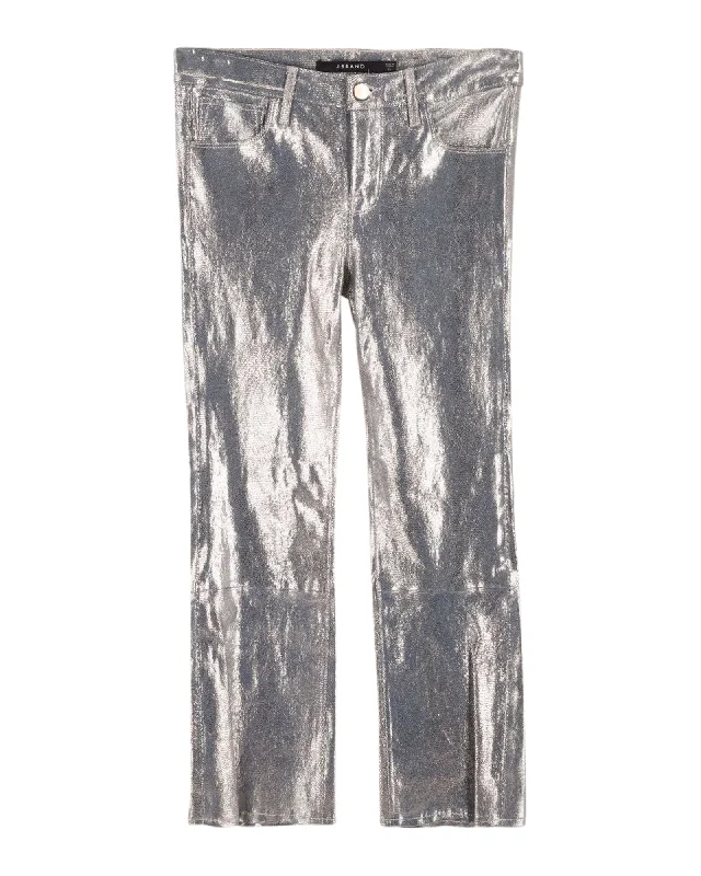 Women’s tuxedo pants for formal wear -J Brand  Selena Snake-Effect Cropped Boot Trousers in Gold Lambskin Leather